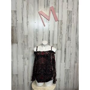 Ecru Velvet Boho Tank Top Medium – Floral Burnout Camisole Goth Romantic Peasant